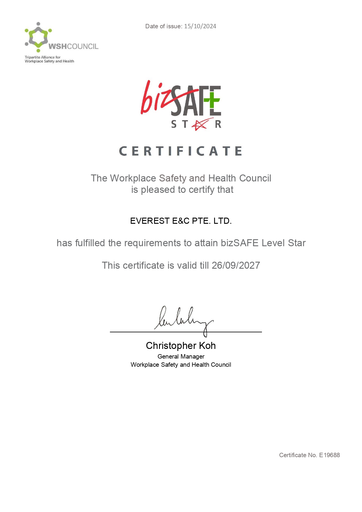 Biz Star Certificate